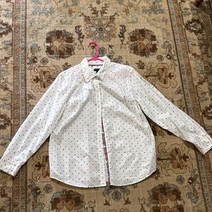 Talbots White Button Down Shirt with Red Dots